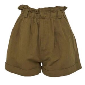 Apiece Apart Son Vida Linen Organic Cotton Green Khaki Ruched Shorts Size Large